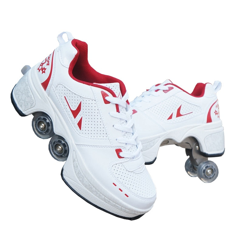 Hot Shoes Casual Sneakers Walk+Skates Deform Wheel Skates for Adult Men Women Unisex Couple Childred Runaway Skates Four-wheeled