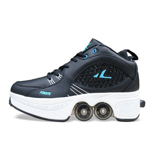 Hot Shoes Casual Sneakers Walk+Skates Deform Wheel Skates for Adult Men Women Unisex Couple Childred Runaway Skates Four-wheeled