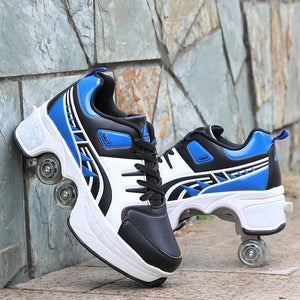 Hot Shoes Casual Sneakers Walk+Skates Deform Wheel Skates for Adult Men Women Unisex Couple Childred Runaway Skates Four-wheeled