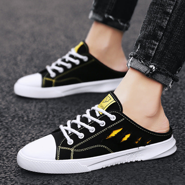 Low Cut Men Canvas Casual Shoes Mixed Colors Flat Vulcanize Shoes Sewing Lace-Up Novelty Summer Breathable Boy Sneakers Shallow