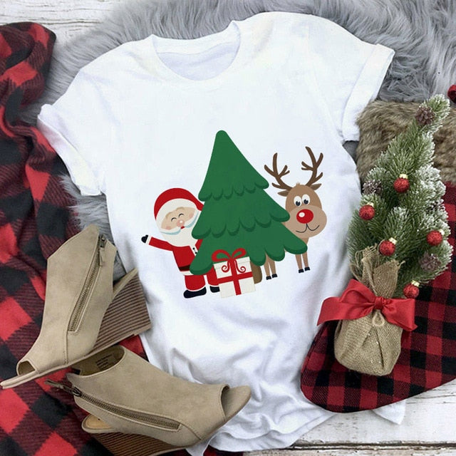 New kawaii reindeer t shirt women fashion Christmas