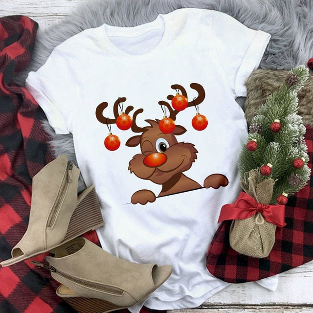 New kawaii reindeer t shirt women fashion Christmas