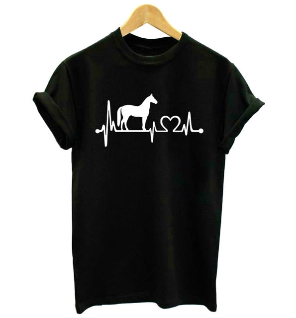 Horse heartbeat line Print Women Tshirt Casual