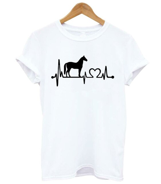 Horse heartbeat line Print Women Tshirt Casual