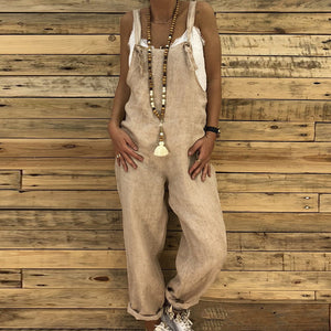 2019 Linen Loose Jumsuits Women Square