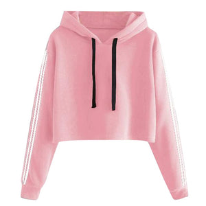 Hooded Solid Lace Up Sweatshirts Female Women